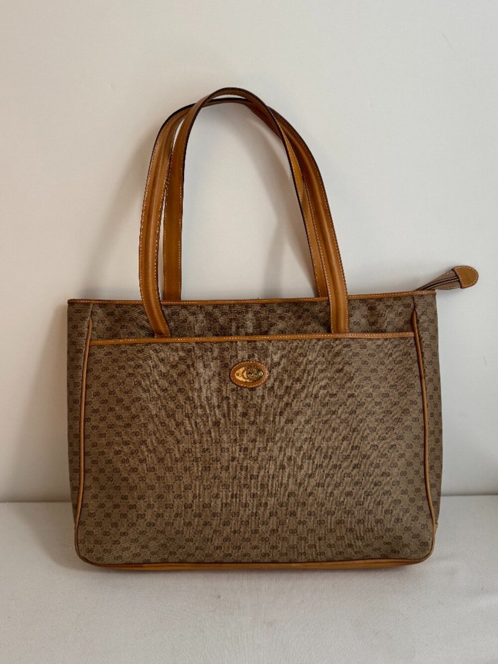 Gucci Micro GG Monogram Zip Top Tote Beige & Tan Leather
